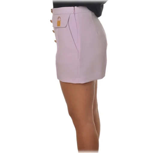 Elisabetta Franchi Trousers-- High-Waist Shorts with Buttons - Lillac - Trousers - Made in Italy - Luxury Exclusive Collection - Avvenice