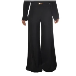 Elisabetta Franchi Trousers-- High-Waisted Model with Wide Leg - Black - Trousers - Made in Italy - Luxury Exclusive Collection - Avvenice