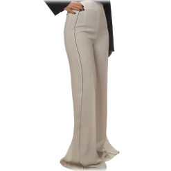 Elisabetta Franchi Trousers-- High-Waisted Model with Leather Belt - Beige - Trousers - Made in Italy - Luxury Exclusive Collection - Avvenice