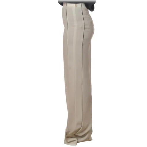 Elisabetta Franchi Trousers-- High-Waisted Model with Leather Belt - Beige - Trousers - Made in Italy - Luxury Exclusive Collection - Avvenice