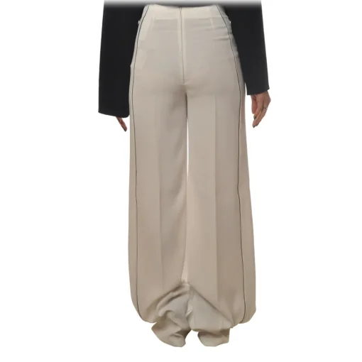 Elisabetta Franchi Trousers-- High-Waisted Model with Leather Belt - Beige - Trousers - Made in Italy - Luxury Exclusive Collection - Avvenice