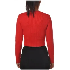 Elisabetta Franchi Jackets-- Jacket with Pockets Finished with Metal - Red - Jacket - Made in Italy - Luxury Exclusive Collection - Avvenice