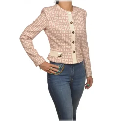 Elisabetta Franchi Jackets-- Jacket in Two-Tone Monogram Pattern - Pink/Cream - Jacket - Made in Italy - Luxury Exclusive Collection - Avvenice