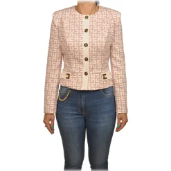 Elisabetta Franchi Jackets-- Jacket in Two-Tone Monogram Pattern - Pink/Cream - Jacket - Made in Italy - Luxury Exclusive Collection - Avvenice