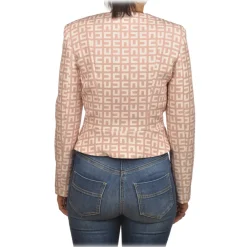 Elisabetta Franchi Jackets-- Jacket in Two-Tone Monogram Pattern - Pink/Cream - Jacket - Made in Italy - Luxury Exclusive Collection - Avvenice
