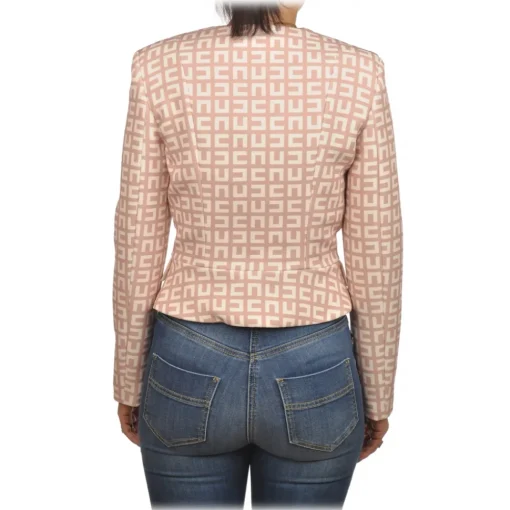 Elisabetta Franchi Jackets-- Jacket in Two-Tone Monogram Pattern - Pink/Cream - Jacket - Made in Italy - Luxury Exclusive Collection - Avvenice