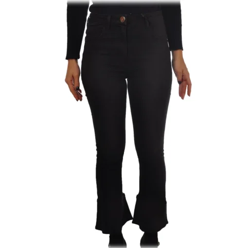 Elisabetta Franchi Trousers-- Jeans with Flared Bell Bottom - Black - Trousers - Made in Italy - Luxury Exclusive Collection - Avvenice