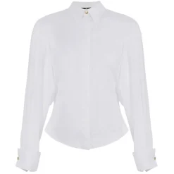 Elisabetta Franchi Shirts-- Jewel Button Shirt with Print - White - Shirt - Made in Italy - Luxury Exclusive Collection - Avvenice