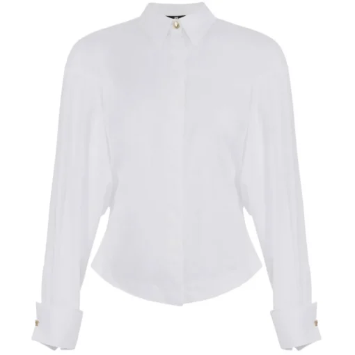 Elisabetta Franchi Shirts-- Jewel Button Shirt with Print - White - Shirt - Made in Italy - Luxury Exclusive Collection - Avvenice