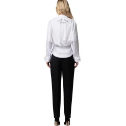Elisabetta Franchi Shirts-- Jewel Button Shirt with Print - White - Shirt - Made in Italy - Luxury Exclusive Collection - Avvenice