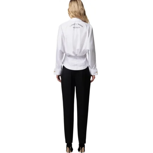 Elisabetta Franchi Shirts-- Jewel Button Shirt with Print - White - Shirt - Made in Italy - Luxury Exclusive Collection - Avvenice