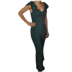Elisabetta Franchi Jackets|Dresses-- Jumpsuit with Ruffles - Teal - Dress - Made in Italy - Luxury Exclusive Collection - Avvenice