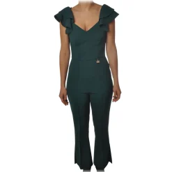 Elisabetta Franchi Jackets|Dresses-- Jumpsuit with Ruffles - Teal - Dress - Made in Italy - Luxury Exclusive Collection - Avvenice