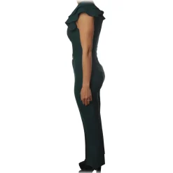 Elisabetta Franchi Jackets|Dresses-- Jumpsuit with Ruffles - Teal - Dress - Made in Italy - Luxury Exclusive Collection - Avvenice