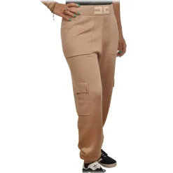 Elisabetta Franchi Trousers-- Knit Yarn Trousers with Logo - Beige - Trousers - Made in Italy - Luxury Exclusive Collection - Avvenice