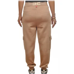 Elisabetta Franchi Trousers-- Knit Yarn Trousers with Logo - Beige - Trousers - Made in Italy - Luxury Exclusive Collection - Avvenice