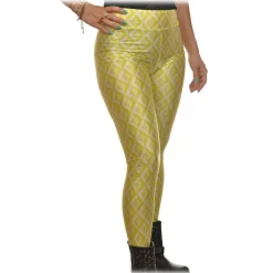 Elisabetta Franchi Trousers-- Leggings with Logato Pattern - White/Yellow - Trousers - Made in Italy - Luxury Exclusive Collection - Avvenice