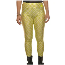 Elisabetta Franchi Trousers-- Leggings with Logato Pattern - White/Yellow - Trousers - Made in Italy - Luxury Exclusive Collection - Avvenice