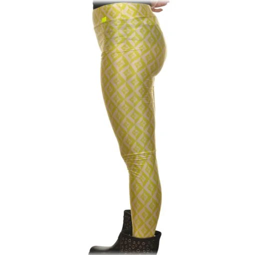 Elisabetta Franchi Trousers-- Leggings with Logato Pattern - White/Yellow - Trousers - Made in Italy - Luxury Exclusive Collection - Avvenice