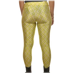Elisabetta Franchi Trousers-- Leggings with Logato Pattern - White/Yellow - Trousers - Made in Italy - Luxury Exclusive Collection - Avvenice