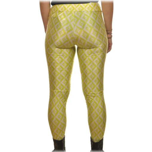 Elisabetta Franchi Trousers-- Leggings with Logato Pattern - White/Yellow - Trousers - Made in Italy - Luxury Exclusive Collection - Avvenice