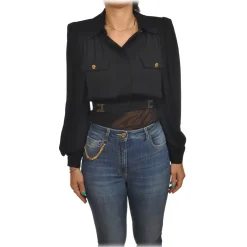 Elisabetta Franchi Shirts-- Lightweight Fabric Shirt with Strap - Black - Shirt - Made in Italy - Luxury Exclusive Collection - Avvenice