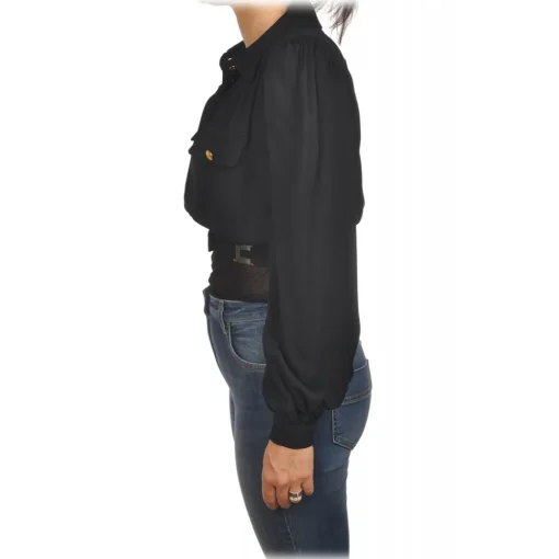 Elisabetta Franchi Shirts-- Lightweight Fabric Shirt with Strap - Black - Shirt - Made in Italy - Luxury Exclusive Collection - Avvenice