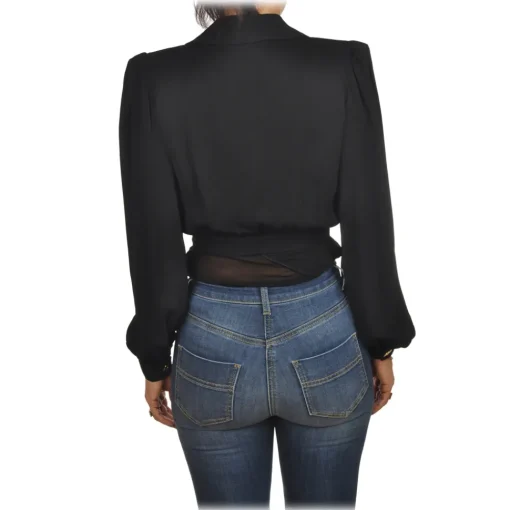 Elisabetta Franchi Shirts-- Lightweight Fabric Shirt with Strap - Black - Shirt - Made in Italy - Luxury Exclusive Collection - Avvenice