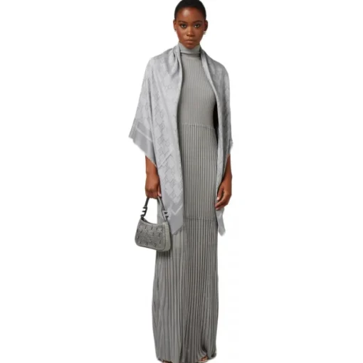Elisabetta Franchi Scarves-- Logo Patterned Square Scarf - Grey - Scarf - Made in Italy - Luxury Exclusive Collection - Avvenice