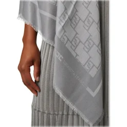 Elisabetta Franchi Scarves-- Logo Patterned Square Scarf - Grey - Scarf - Made in Italy - Luxury Exclusive Collection - Avvenice