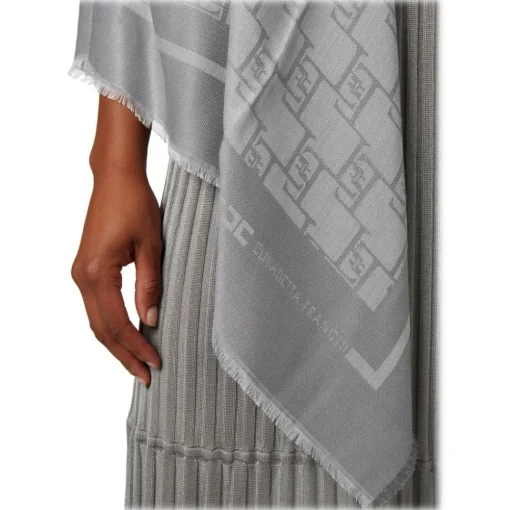 Elisabetta Franchi Scarves-- Logo Patterned Square Scarf - Grey - Scarf - Made in Italy - Luxury Exclusive Collection - Avvenice
