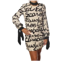 Elisabetta Franchi Dresses-- Logoed Pattern Dress - Butter/Black - Dress - Made in Italy - Luxury Exclusive Collection - Avvenice