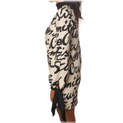 Elisabetta Franchi Dresses-- Logoed Pattern Dress - Butter/Black - Dress - Made in Italy - Luxury Exclusive Collection - Avvenice