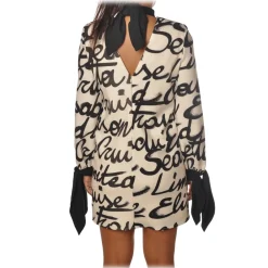 Elisabetta Franchi Dresses-- Logoed Pattern Dress - Butter/Black - Dress - Made in Italy - Luxury Exclusive Collection - Avvenice