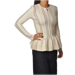 Elisabetta Franchi Jackets-- Long Sleeve Screwed - Butter Black - Jacket - Made in Italy - Luxury Exclusive Collection - Avvenice
