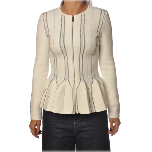 Elisabetta Franchi Jackets-- Long Sleeve Screwed - Butter Black - Jacket - Made in Italy - Luxury Exclusive Collection - Avvenice