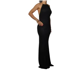 Elisabetta Franchi Jackets|Dresses-- Long Dress with Chain - Black - Dress - Made in Italy - Luxury Exclusive Collection - Avvenice