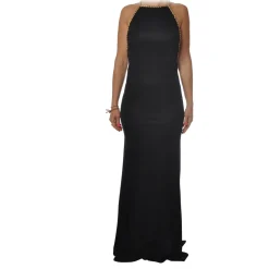 Elisabetta Franchi Jackets|Dresses-- Long Dress with Chain - Black - Dress - Made in Italy - Luxury Exclusive Collection - Avvenice