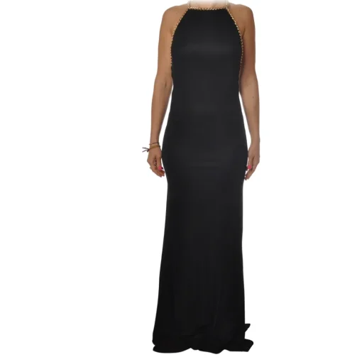 Elisabetta Franchi Jackets|Dresses-- Long Dress with Chain - Black - Dress - Made in Italy - Luxury Exclusive Collection - Avvenice