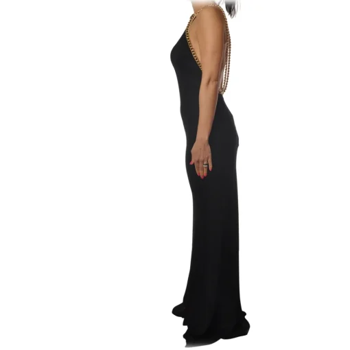 Elisabetta Franchi Jackets|Dresses-- Long Dress with Chain - Black - Dress - Made in Italy - Luxury Exclusive Collection - Avvenice
