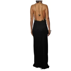 Elisabetta Franchi Jackets|Dresses-- Long Dress with Chain - Black - Dress - Made in Italy - Luxury Exclusive Collection - Avvenice