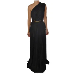 Elisabetta Franchi Jackets|Dresses-- Long Dress in Jersey Fabric - Black - Dress - Made in Italy - Luxury Exclusive Collection - Avvenice