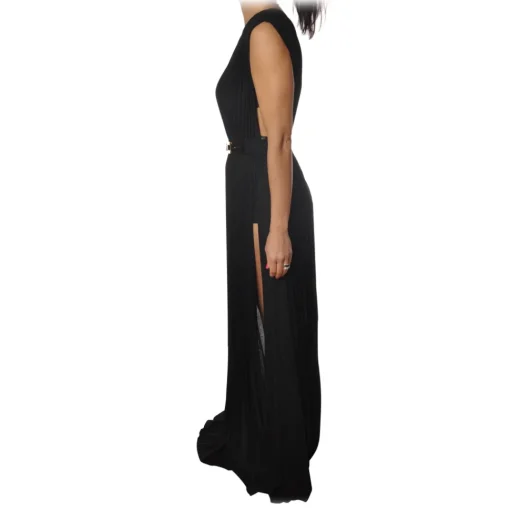Elisabetta Franchi Jackets|Dresses-- Long Dress in Jersey Fabric - Black - Dress - Made in Italy - Luxury Exclusive Collection - Avvenice