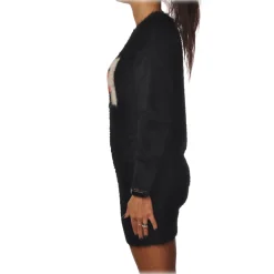 Elisabetta Franchi Dresses-- Long-Sleeved Crew-Neck Mini Dress - Black Lacquer - Dress - Made in Italy - Luxury Exclusive Collection - Avvenice