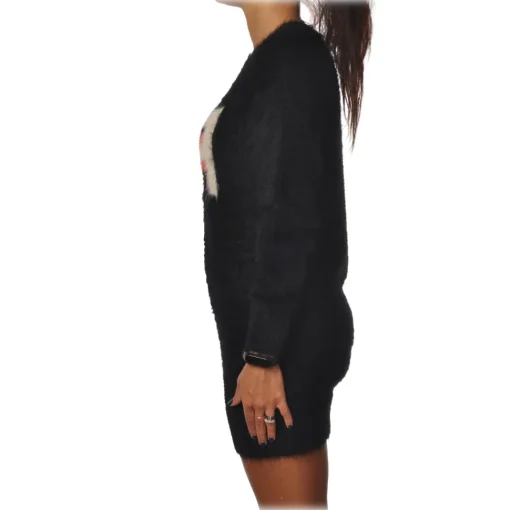 Elisabetta Franchi Dresses-- Long-Sleeved Crew-Neck Mini Dress - Black Lacquer - Dress - Made in Italy - Luxury Exclusive Collection - Avvenice