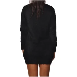 Elisabetta Franchi Dresses-- Long-Sleeved Crew-Neck Mini Dress - Black Lacquer - Dress - Made in Italy - Luxury Exclusive Collection - Avvenice