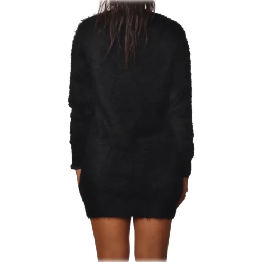 Elisabetta Franchi Dresses-- Long-Sleeved Crew-Neck Mini Dress - Black Lacquer - Dress - Made in Italy - Luxury Exclusive Collection - Avvenice