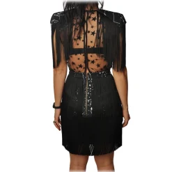 Elisabetta Franchi Jackets|Dresses-- Mini Dress with Fringes - Black - Dress - Made in Italy - Luxury Exclusive Collection - Avvenice