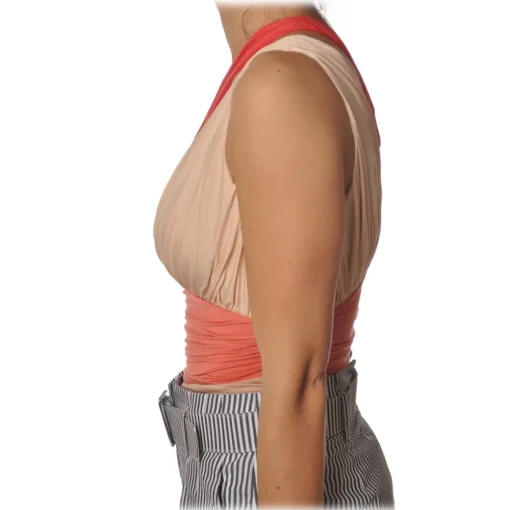 Elisabetta Franchi Tops-- One-Shoulder Body - Orange - Top - Made in Italy - Luxury Exclusive Collection - Avvenice