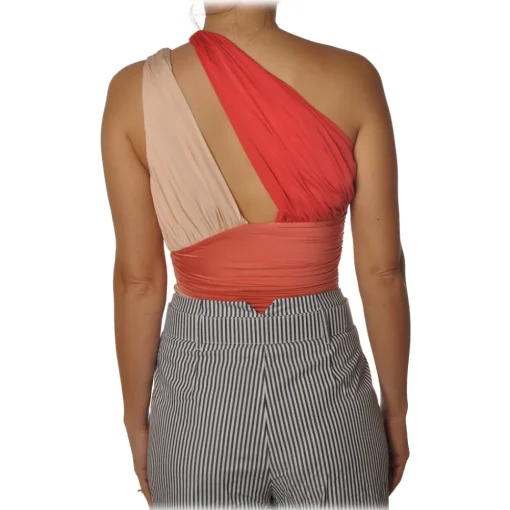 Elisabetta Franchi Tops-- One-Shoulder Body - Orange - Top - Made in Italy - Luxury Exclusive Collection - Avvenice